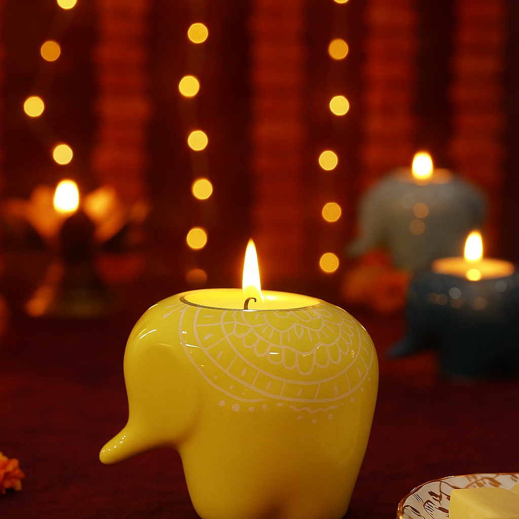 Ceramic Elephant Tea Light Holder (set of 6)