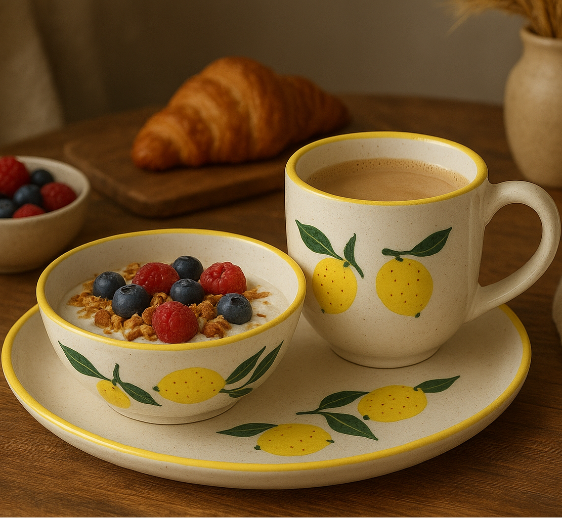 Limoncello Cup, plate and bowl set (Set of 1 cup, 1 plate and 1 snack bowl) | Pinterest Inspired