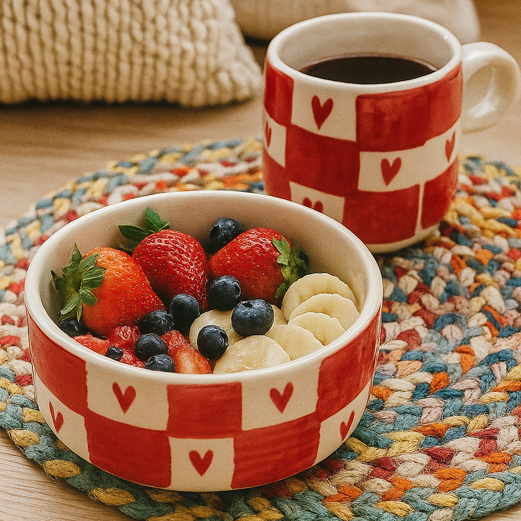 Red Check Heart Cup and bowl set (Set of 1 cup and 1 snack bowl) | Pinterest Inspired