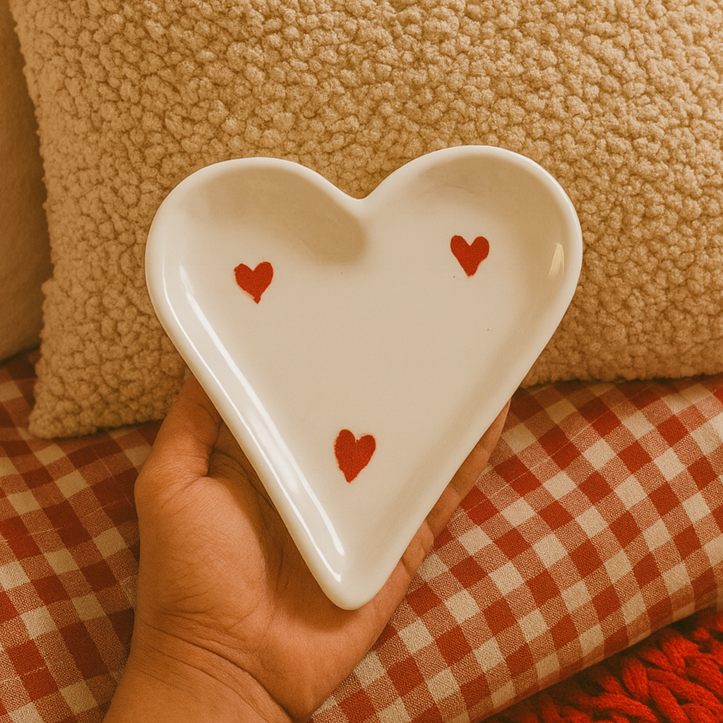Heart Shaped Trinket Tray (Set of 1) | Ceramic