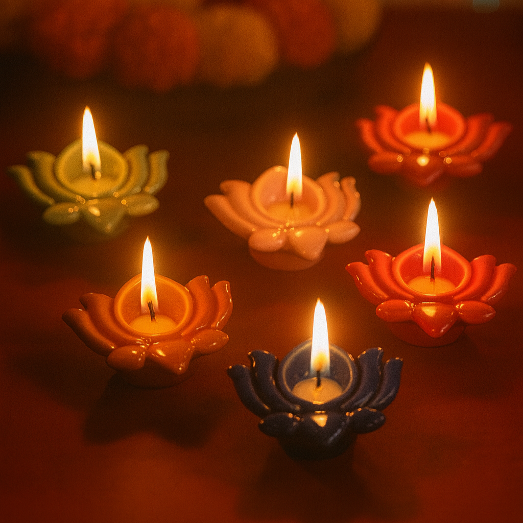 Ceramic Lotus Multi-color Tea Light Holder (set of 6)