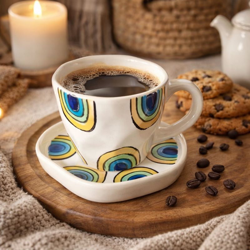 Blue Yellow Cup and Saucer Set (set of 1)| Pinterest Inspired Design