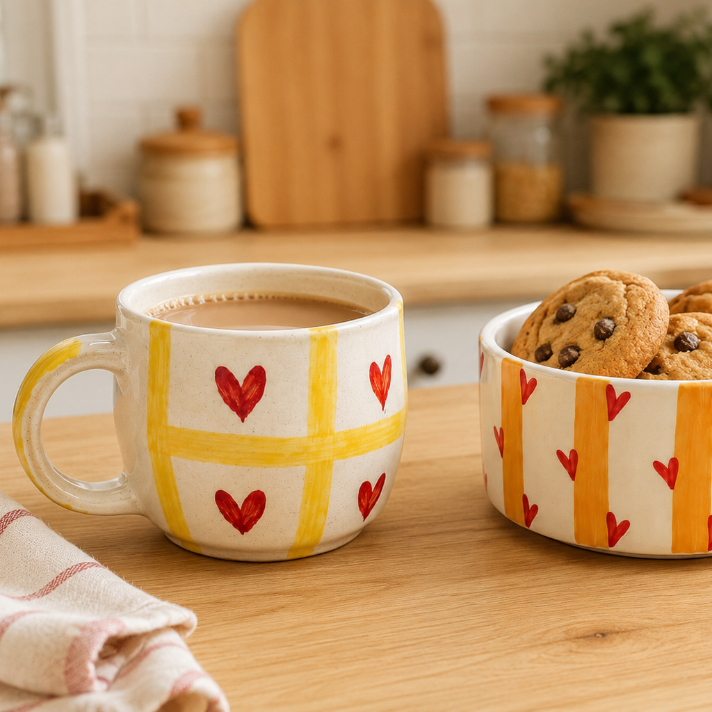 Golden Love Breakfast/Snack Bowl and Cup Set (set of 2)