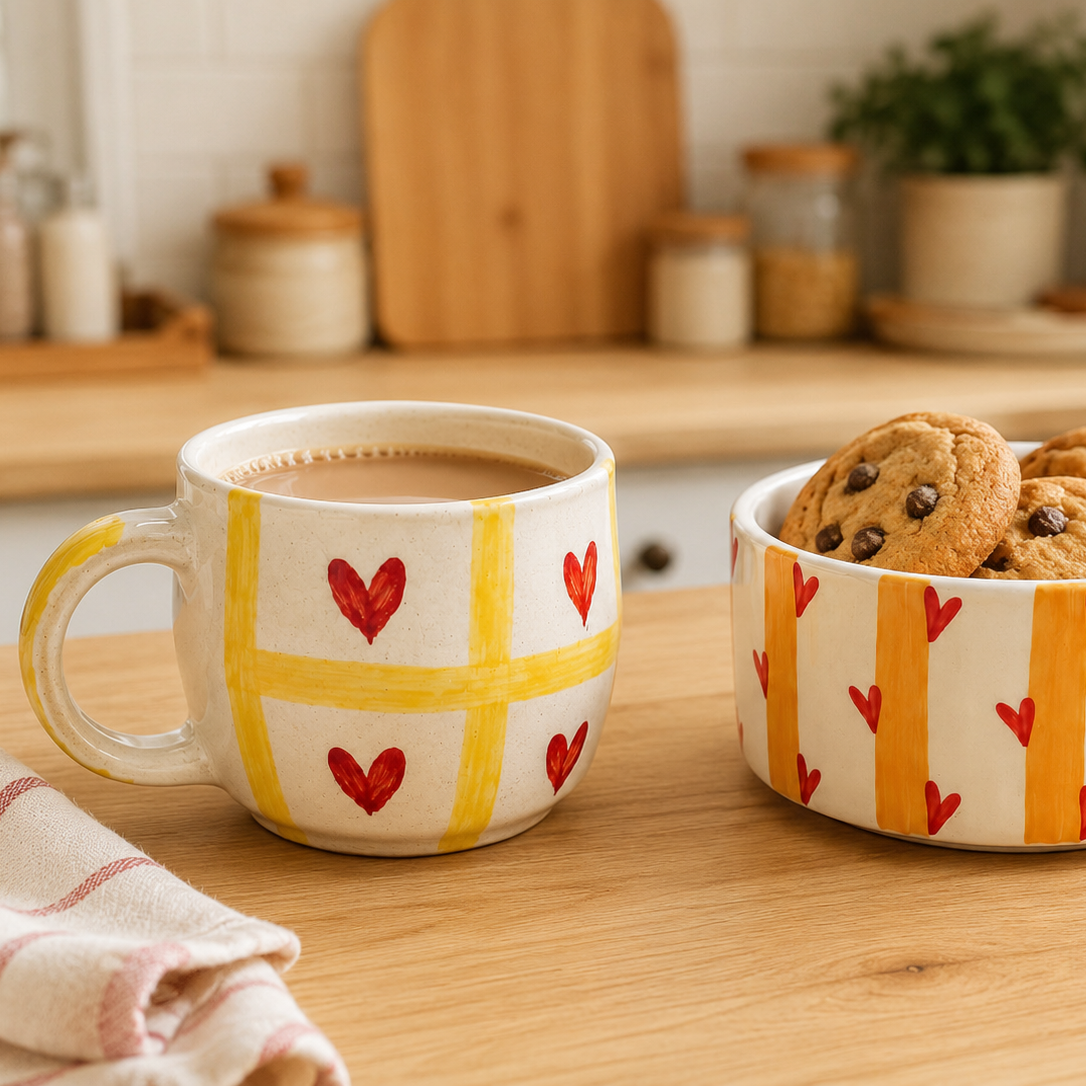 Golden Love Breakfast/Snack Bowl and Cup Set (set of 2)