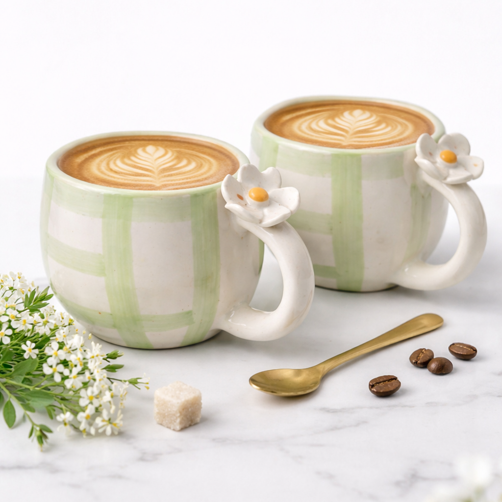 GREEN PETAL BLOOM COFFEE MATCHING CUPS (Set of 2) | Pinterest Inspired Design