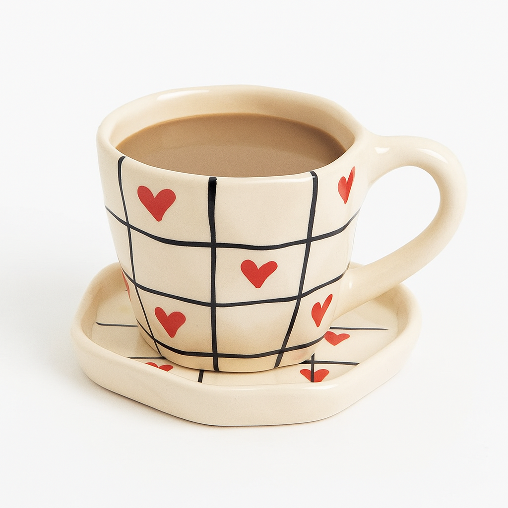 Check with Heart Cup and Saucer Set (set of 1)| Pinterest Inspired Design