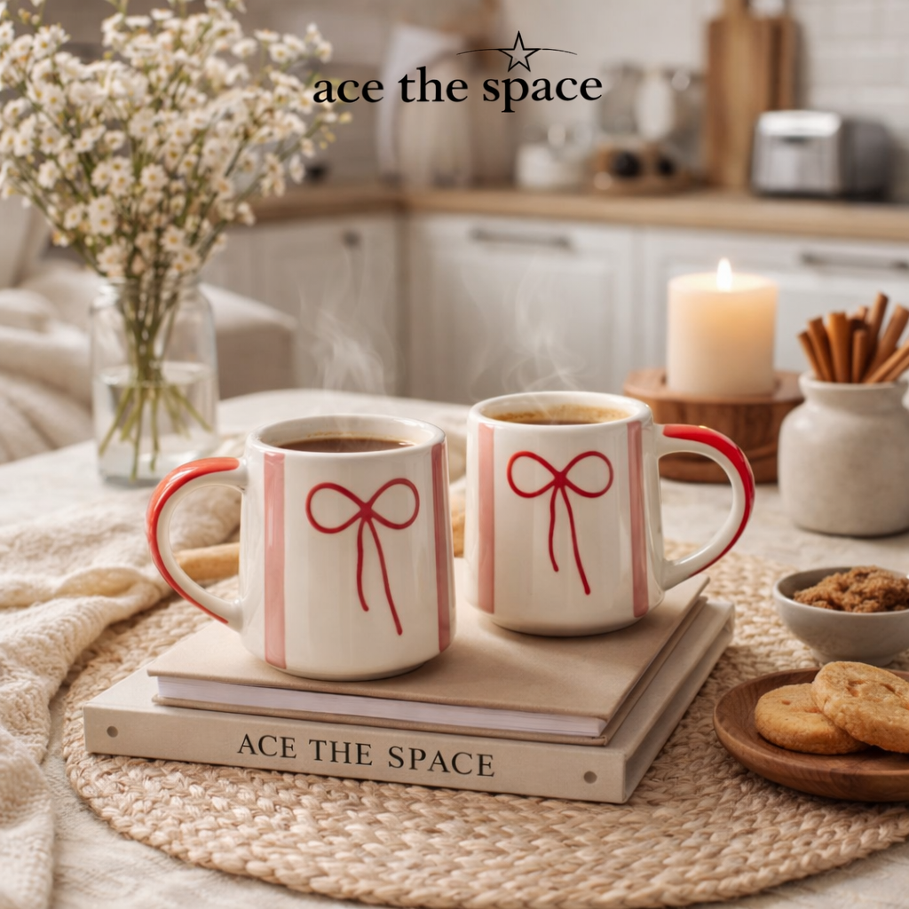 HAND-PAINTED BOW COFFEE MATCHING CUPS (Set of 2) | Pinterest Inspired Design