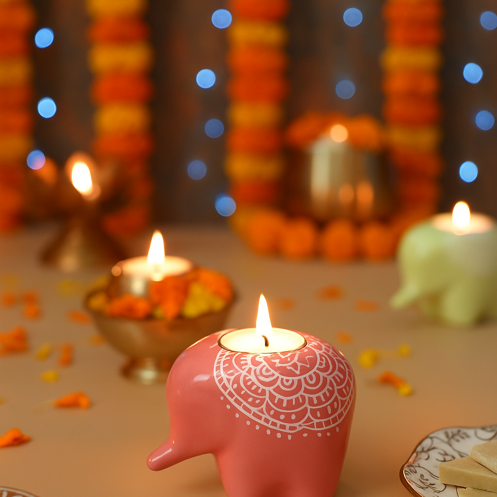 Ceramic Elephant Tea Light Holder (set of 6)