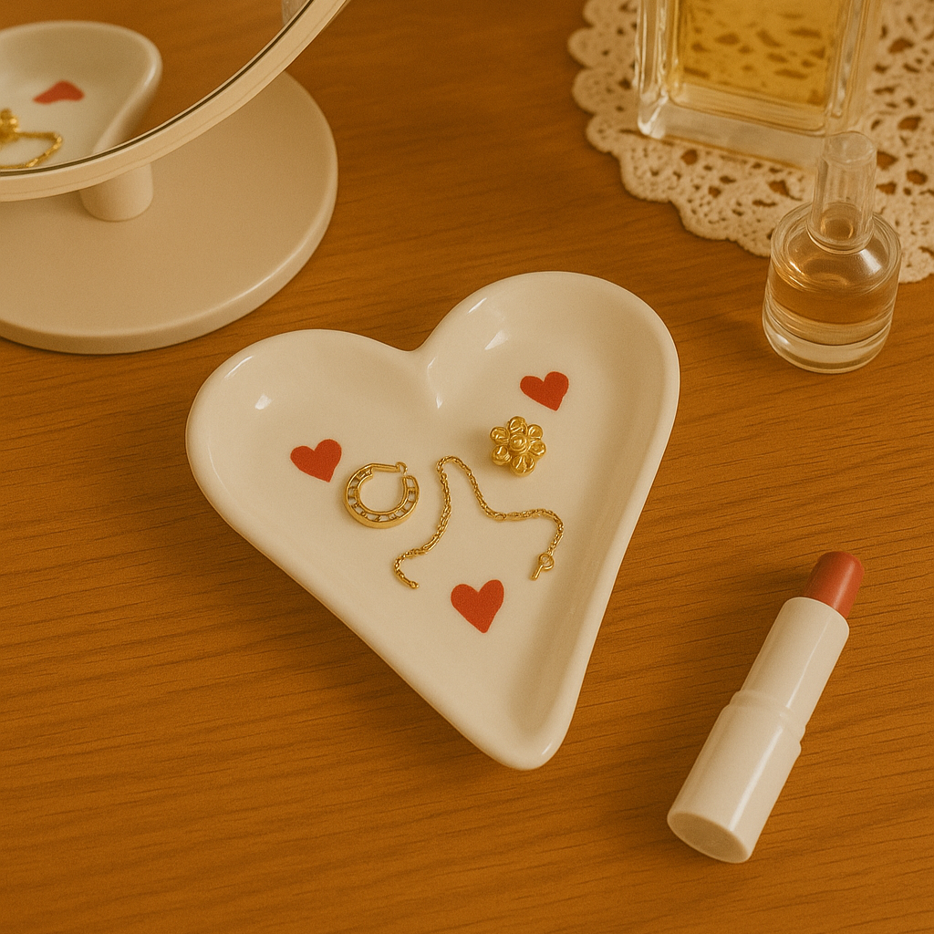 Heart Shaped Trinket Tray (Set of 1) | Ceramic