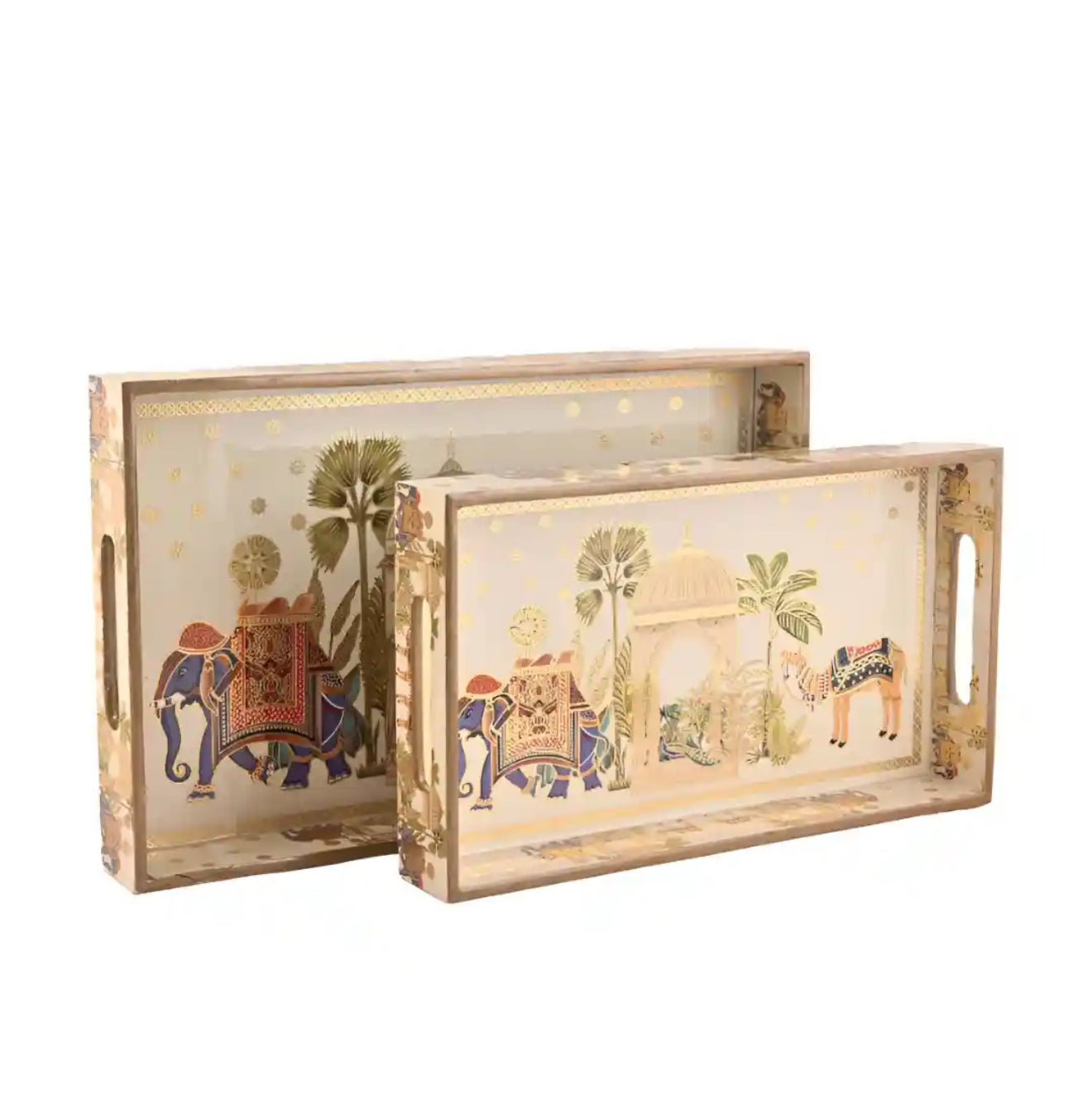 ELEPHANT ENAMELLED SERVING TRAY (SET OF 2)