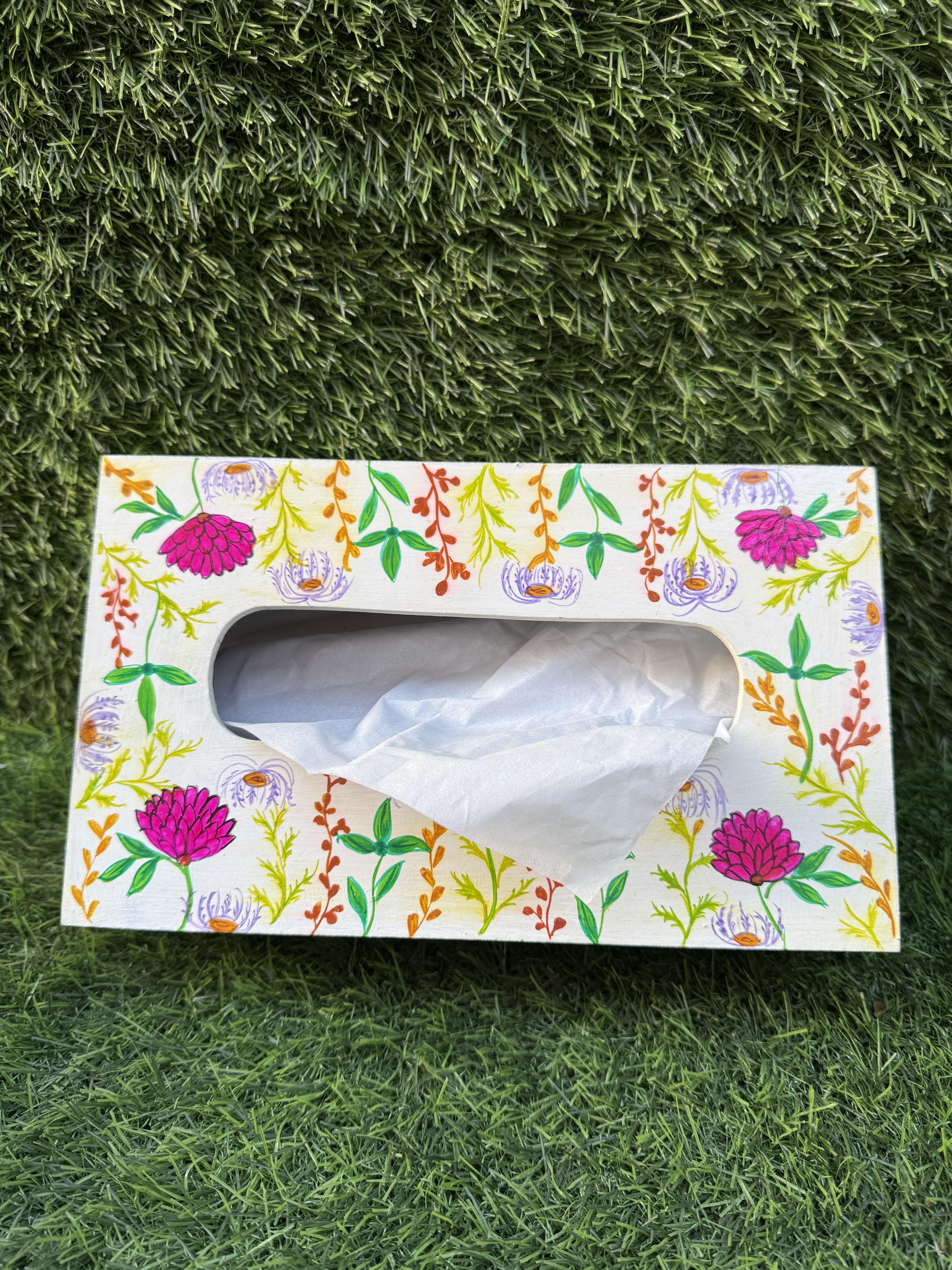 FLORAL HAND-PAINTED TISSUE BOX