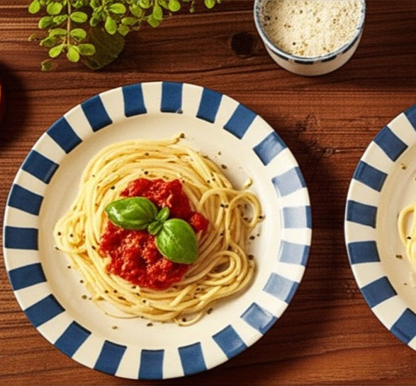 Chequered Pasta Plate (Set of 1 )| Ceramic