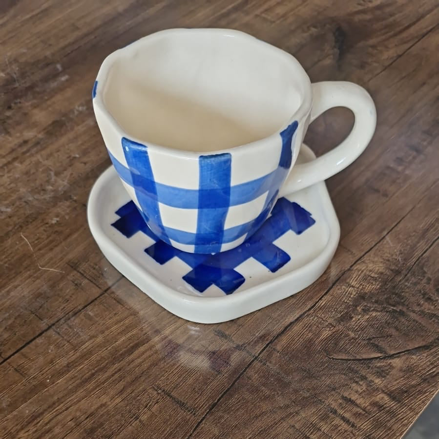 Blue Check Cup and Saucer Set (set of 1)| Pinterest Inspired Design