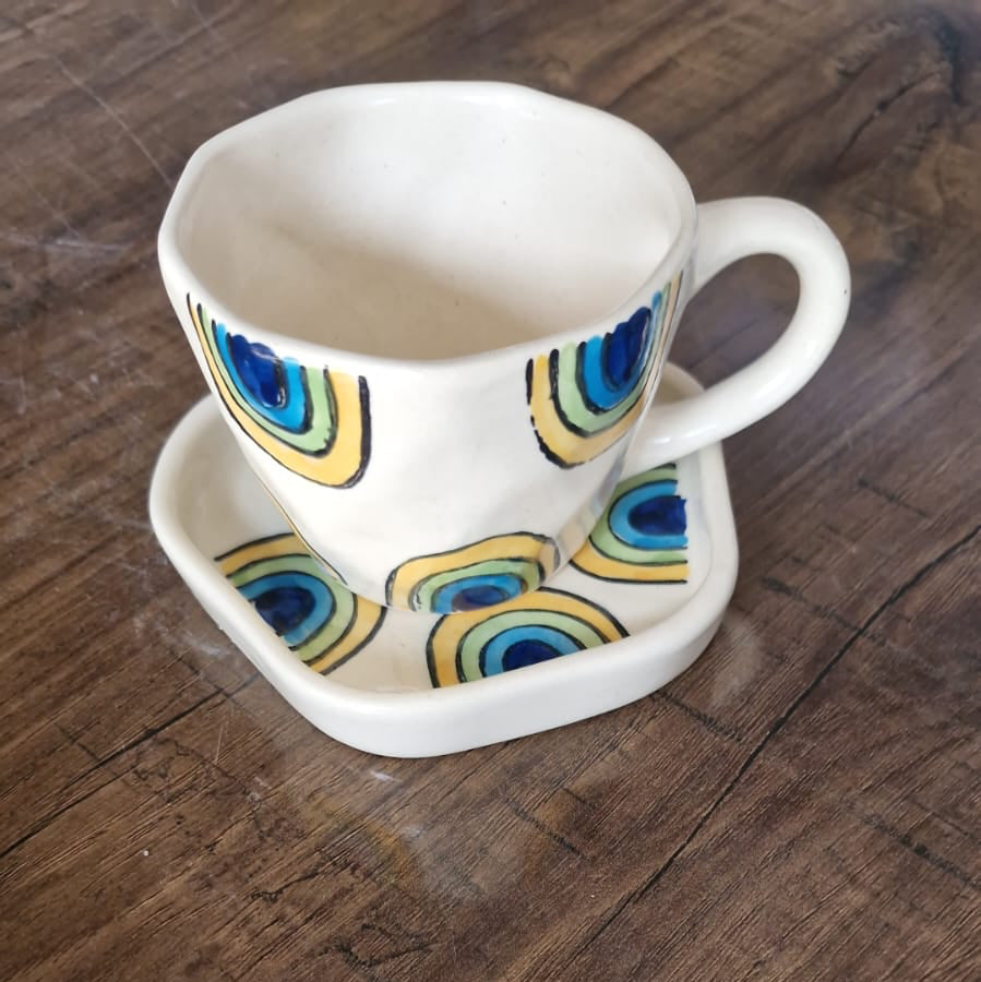 Blue Yellow Cup and Saucer Set (set of 1)| Pinterest Inspired Design