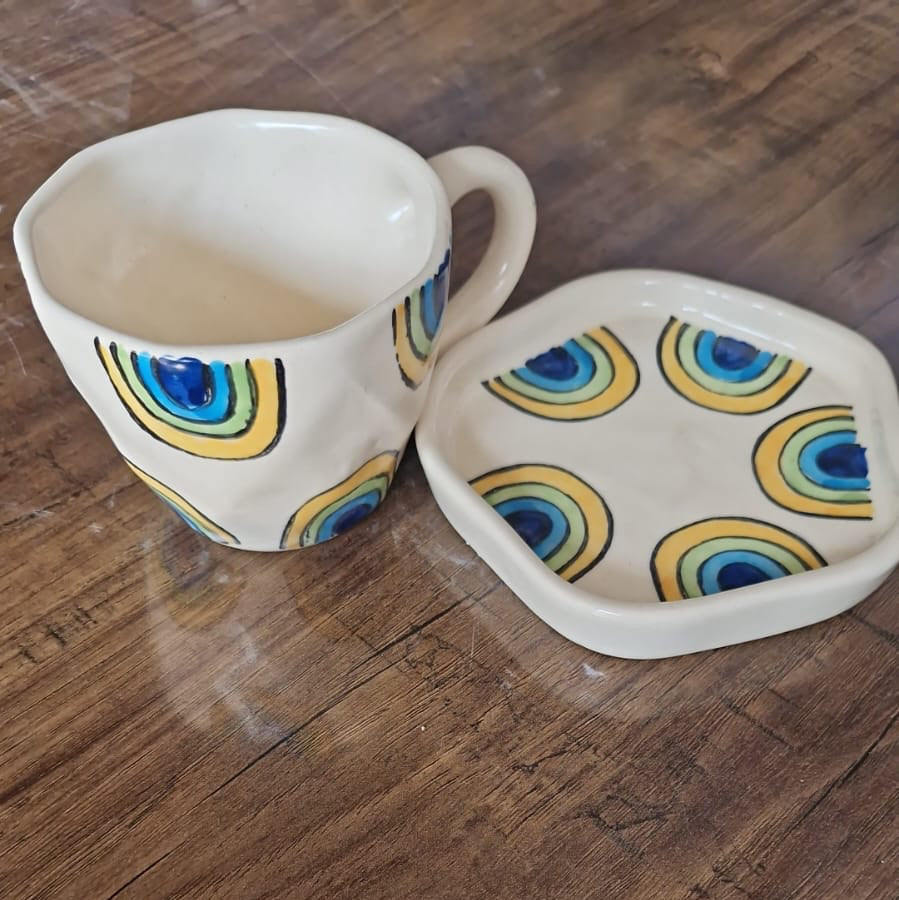 Blue Yellow Cup and Saucer Set (set of 1)| Pinterest Inspired Design