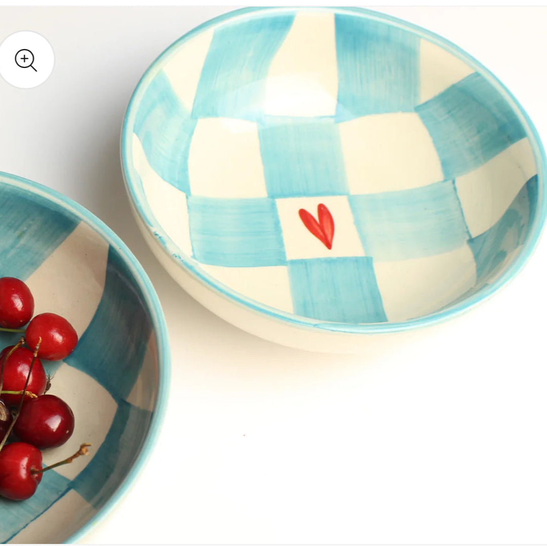 Check with heart Snack Bowl (Set of 2) | Ceramic