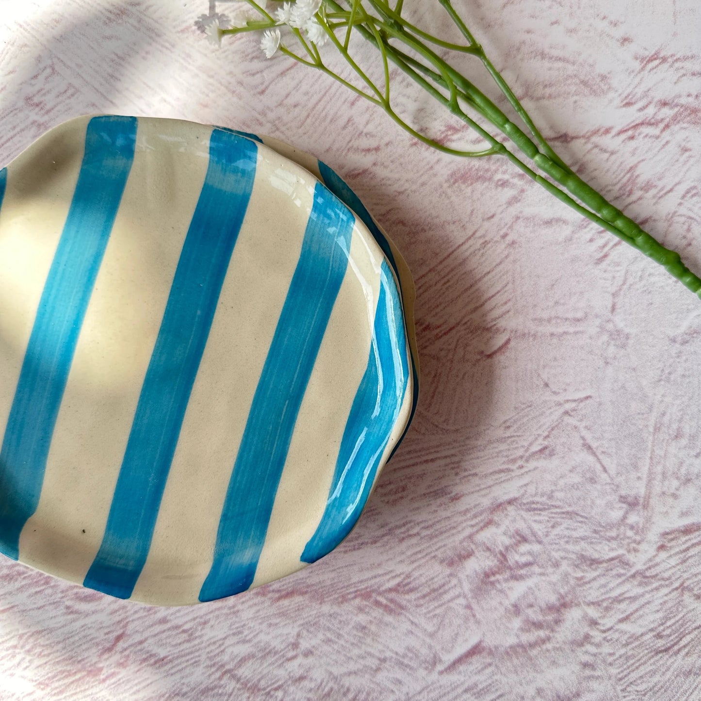 Light Blue Stripe Cookie Plate | Ceramic