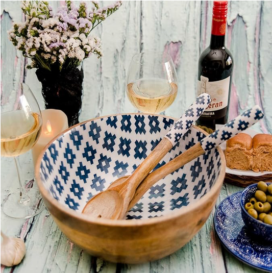 BLUE IMPRESSION SALAD BOWL (SET OF 1 BOWL & MIXING SPOONS)