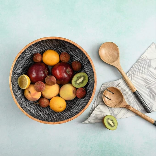 DARK BLUE SALAD BOWL (SET OF 1 BOWL & MIXING SPOONS)