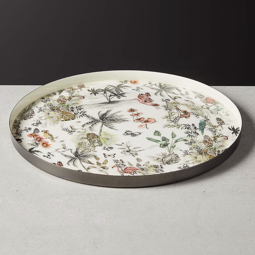 Tropical Grove Round Serving Tray | Brass
