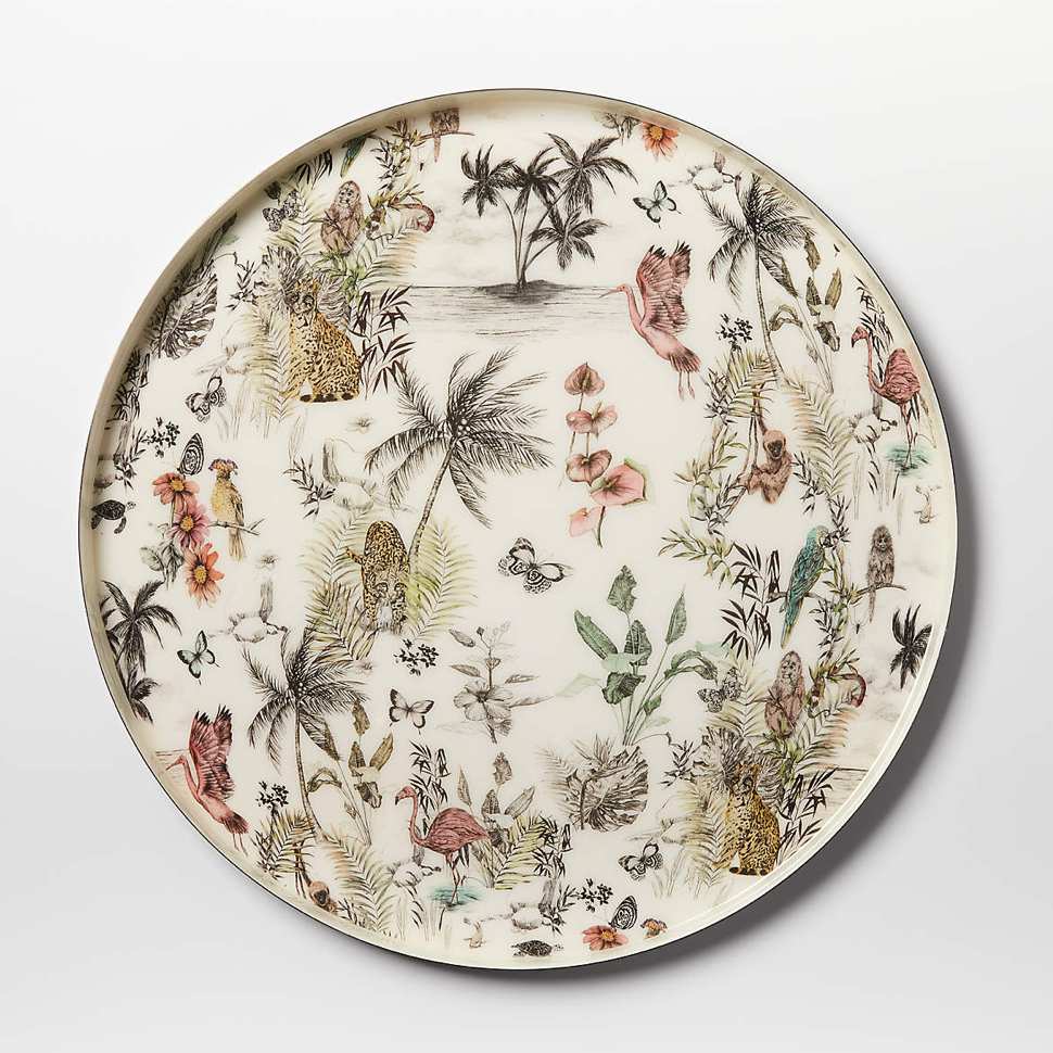 Tropical Grove Round Serving Tray | Brass