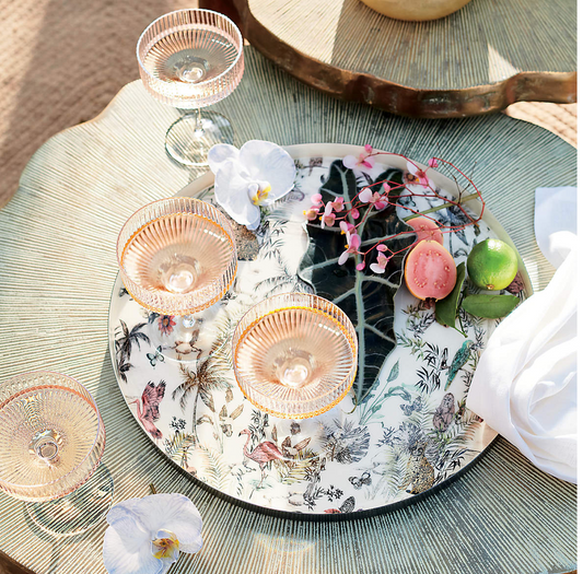 Tropical Grove Round Serving Tray | Brass