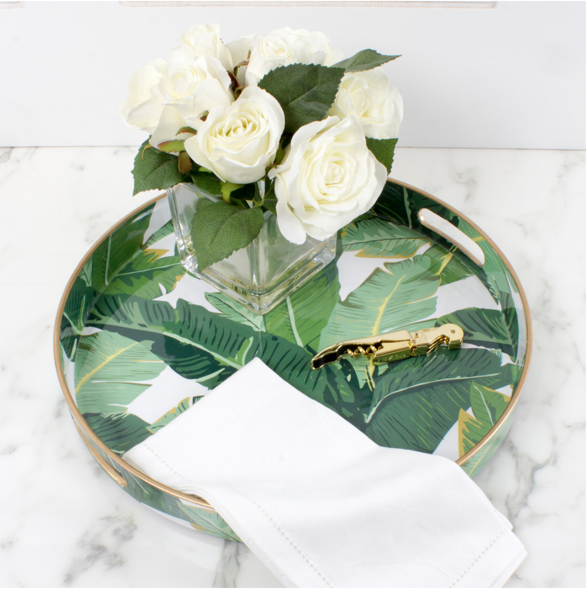 PALM ROUND SERVING TRAY( SET OF 1)