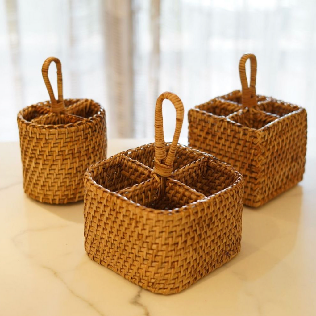 SQUARE RATTAN CUTLERY STAND (SET OF 1)