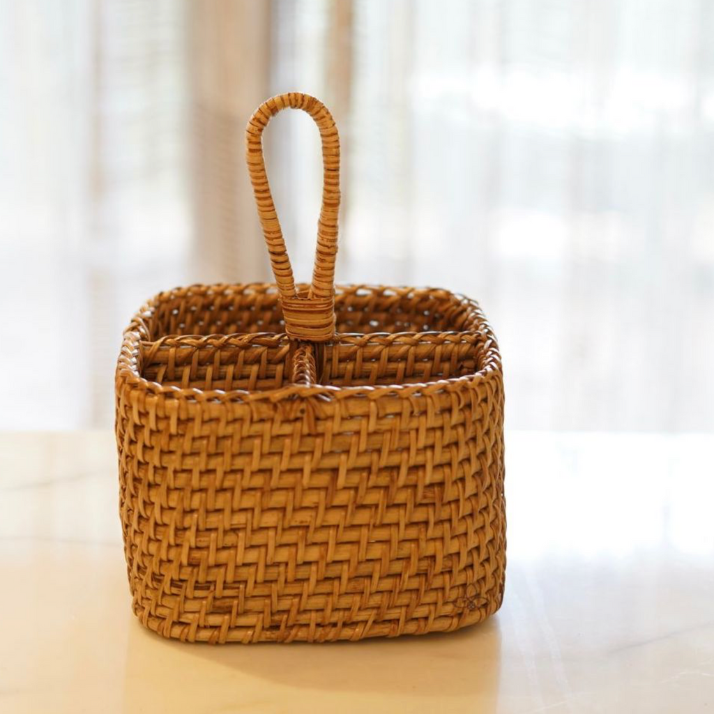 SQUARE RATTAN CUTLERY STAND (SET OF 1)
