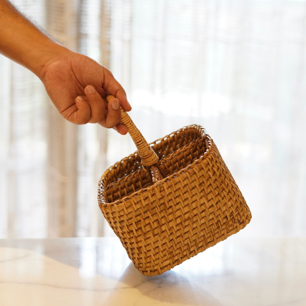 SQUARE RATTAN CUTLERY STAND (SET OF 1)