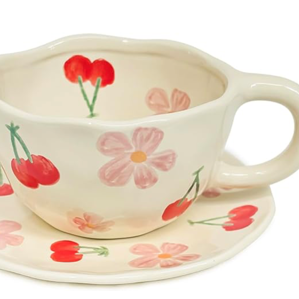 Cherries & Flowers Cup ( Set of Cup and Saucer) | Pinterest Inspired Design
