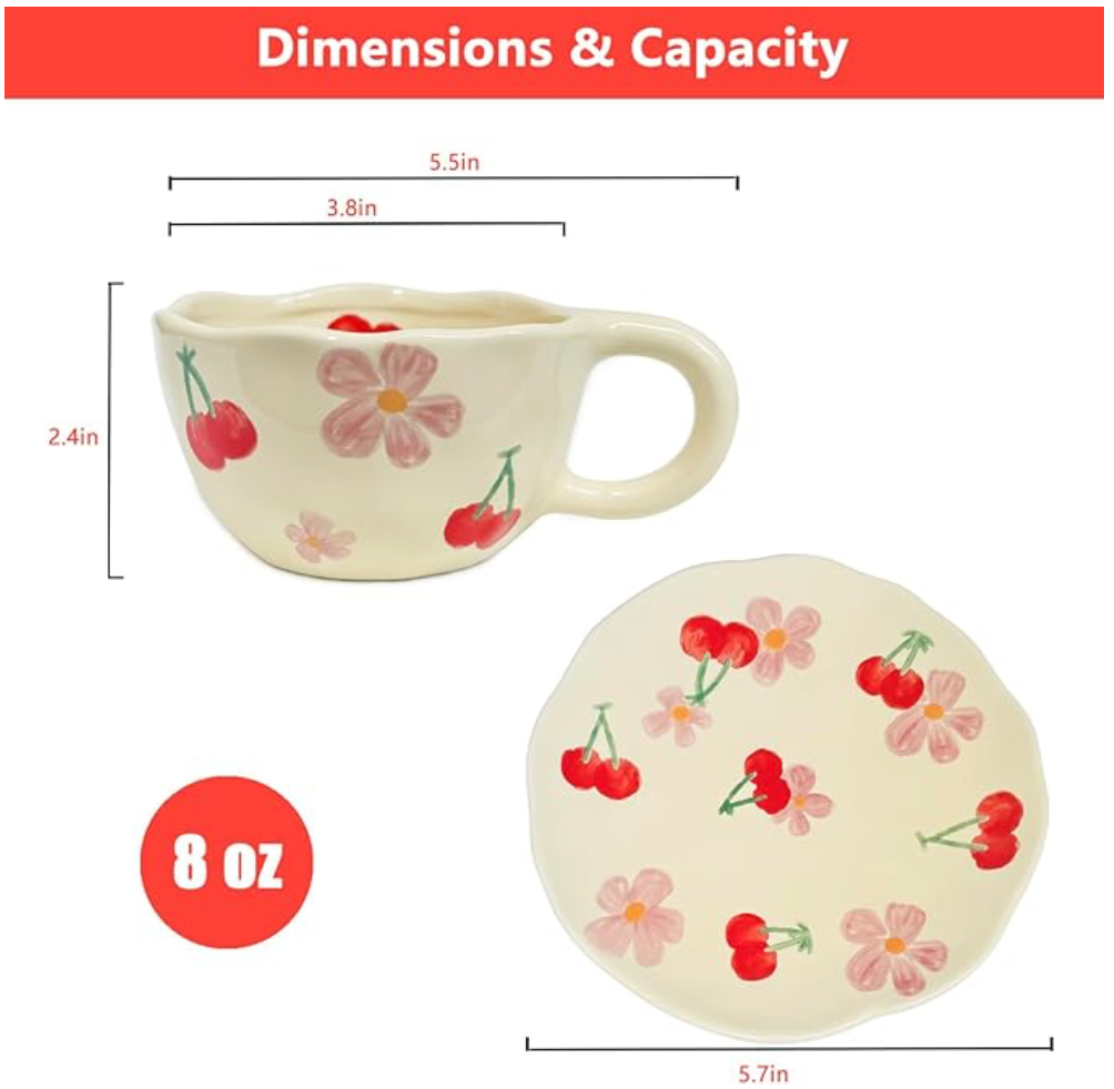 Cherries & Flowers Cup ( Set of Cup and Saucer) | Pinterest Inspired Design