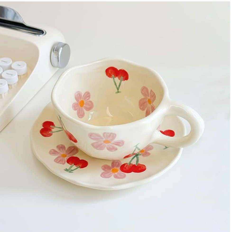 Cherries & Flowers Cup ( Set of Cup and Saucer) | Pinterest Inspired Design