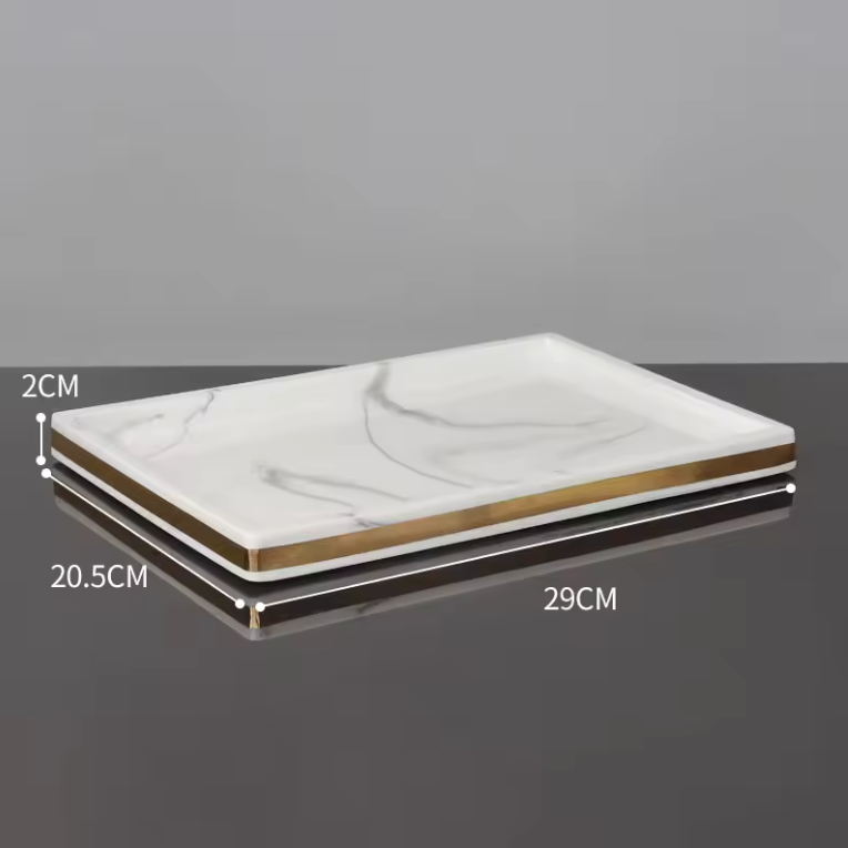 White Marble Bathroom Set with Brass Touch – 5 pcs set | Elegant Vanity Decor | Gift-Boxed