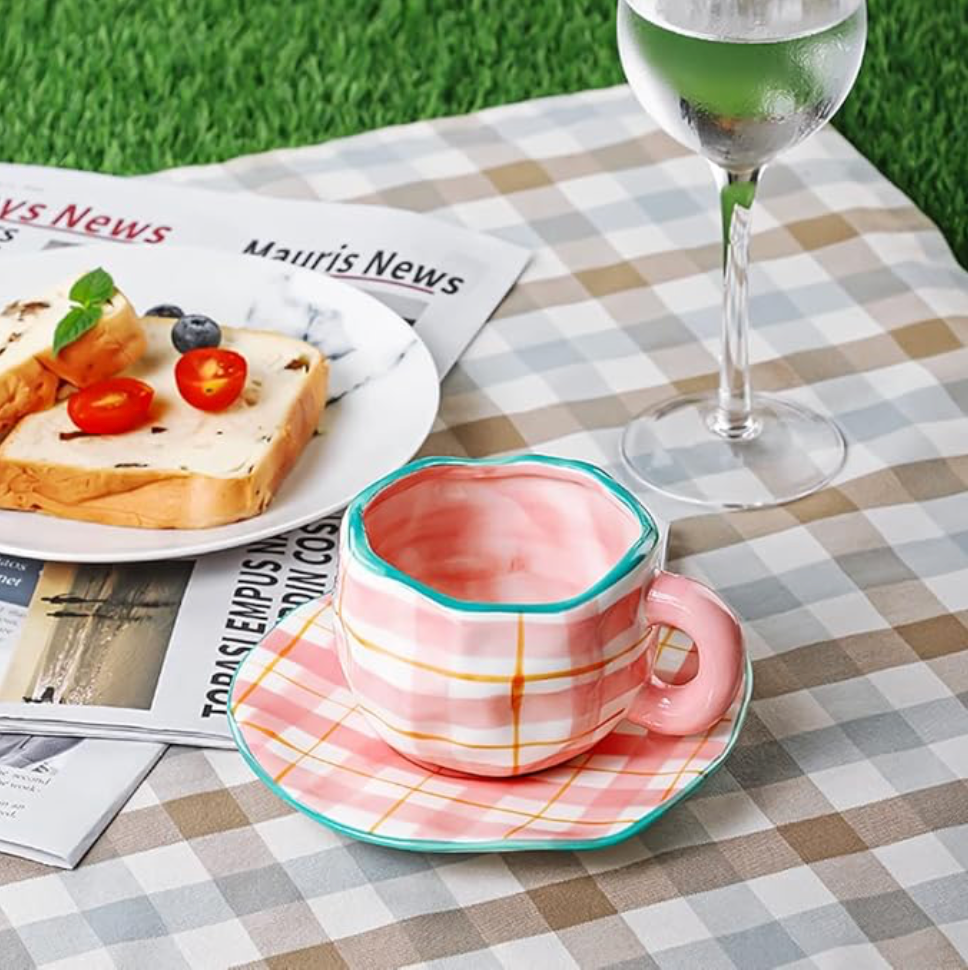 Pink Chequered Cup ( Set of Cup and Saucer) | Pinterest Inspired Design