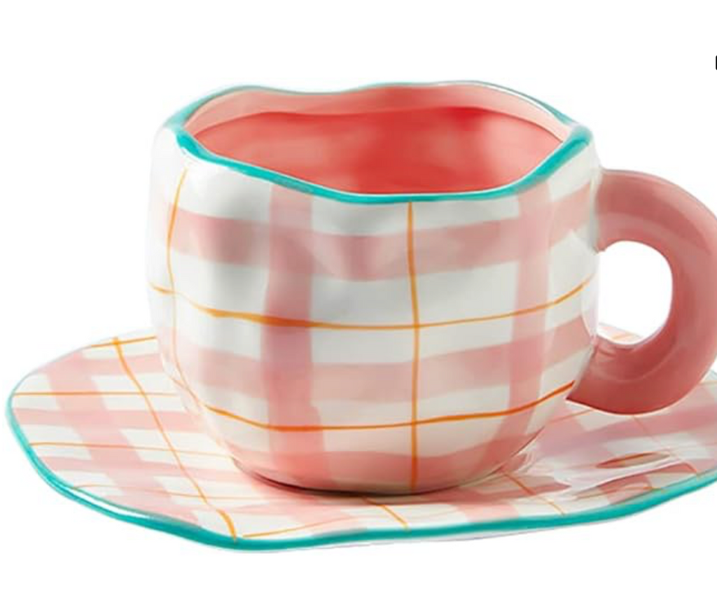 Pink Chequered Cup ( Set of Cup and Saucer) | Pinterest Inspired Design
