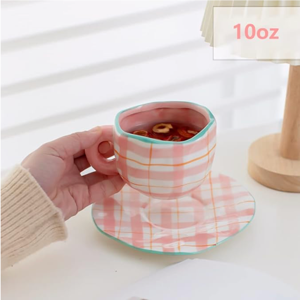 Pink Chequered Cup ( Set of Cup and Saucer) | Pinterest Inspired Design