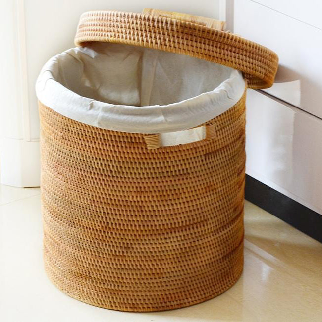 RATTAN STORAGE BATHROOM BASKET FOR CLOTHES WITH LID
