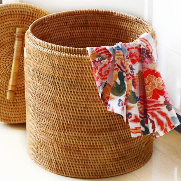 RATTAN STORAGE BATHROOM BASKET FOR CLOTHES WITH LID