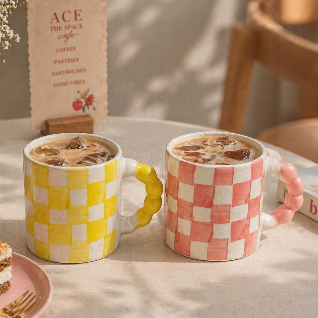 SUMMERED WITH CHECK COFFEE CUP (Set of 1) | Perfect gifting option