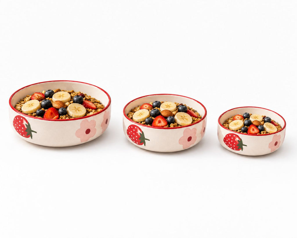 Happy Breakfast Bowls (Set of 3) | Ceramic