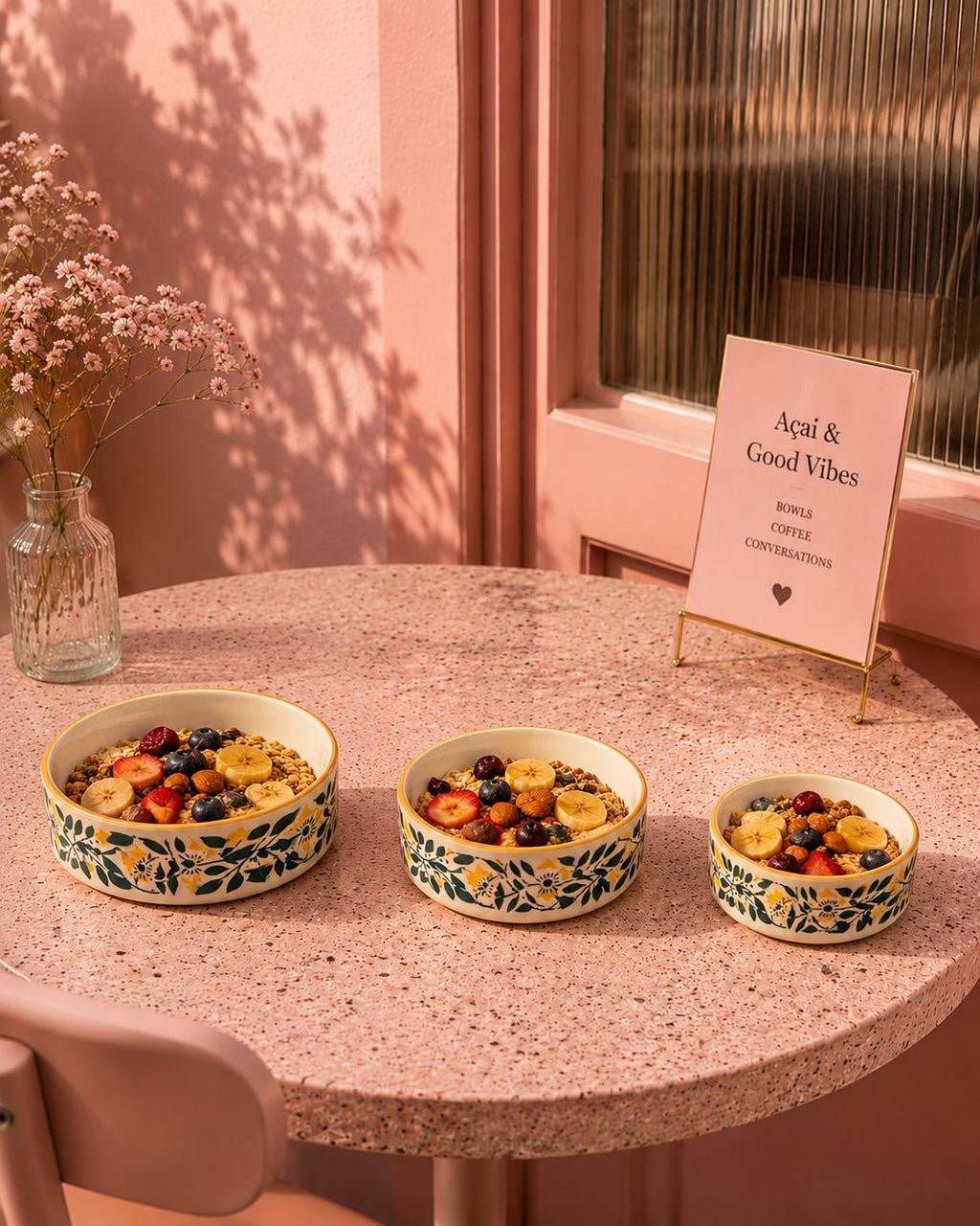 Happy Breakfast Bowls (Set of 3) | Ceramic