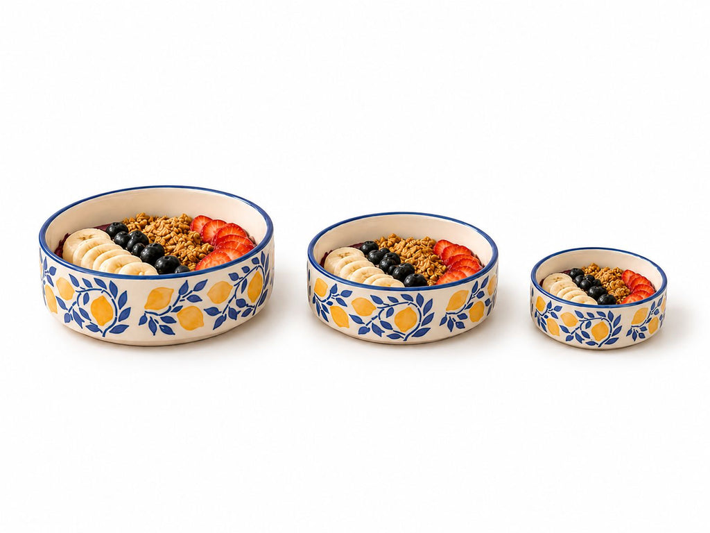 Happy Breakfast Bowls (Set of 3) | Ceramic