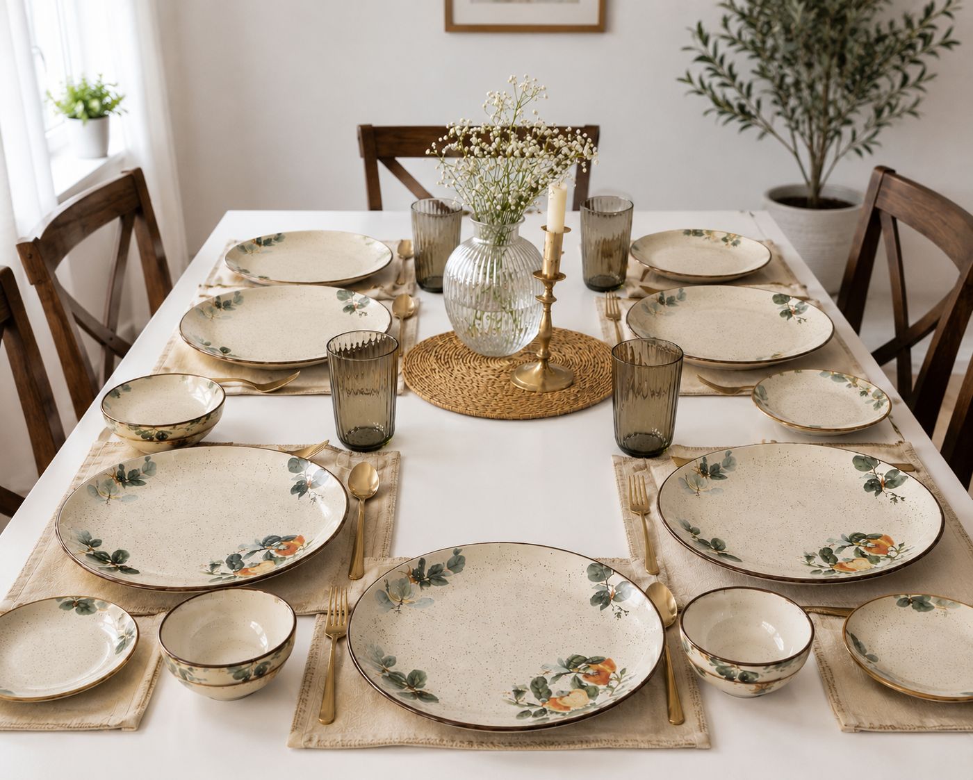 Tiki Golden Flowers Dinner Set | Porcelain
