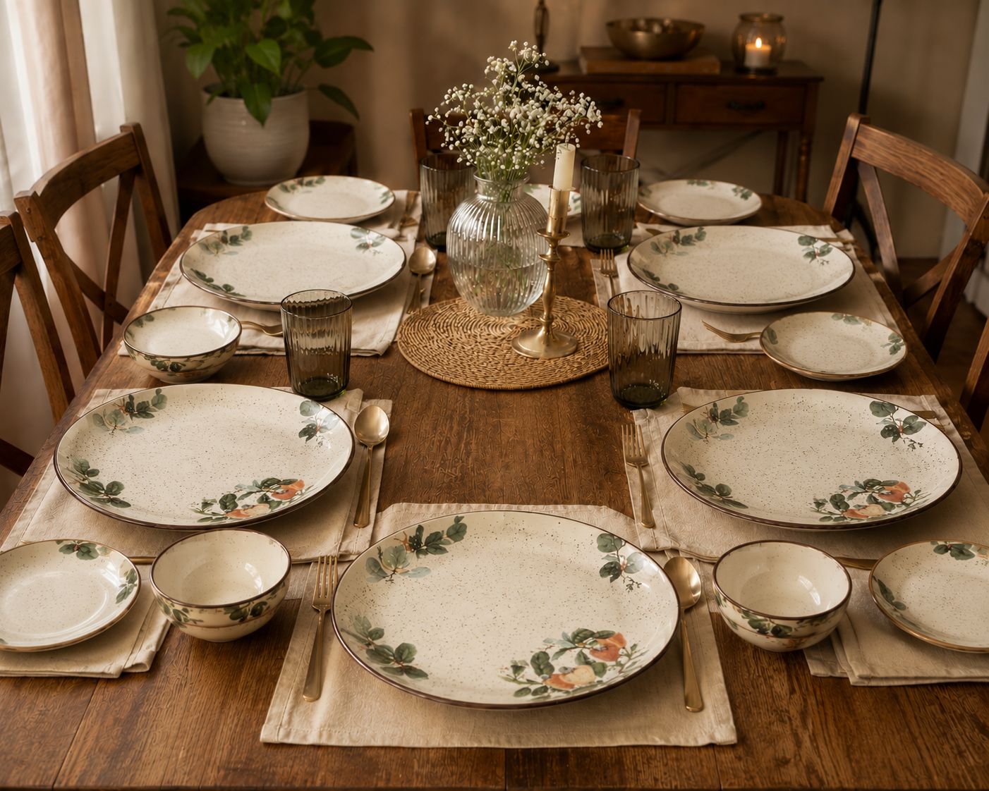 Tiki Golden Flowers Dinner Set | Porcelain