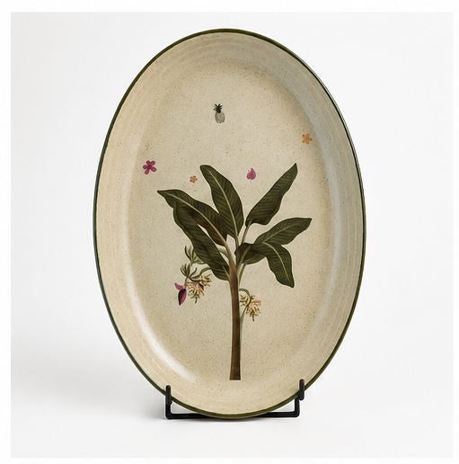 Set of ceramic dishes with botanical designs on a white background