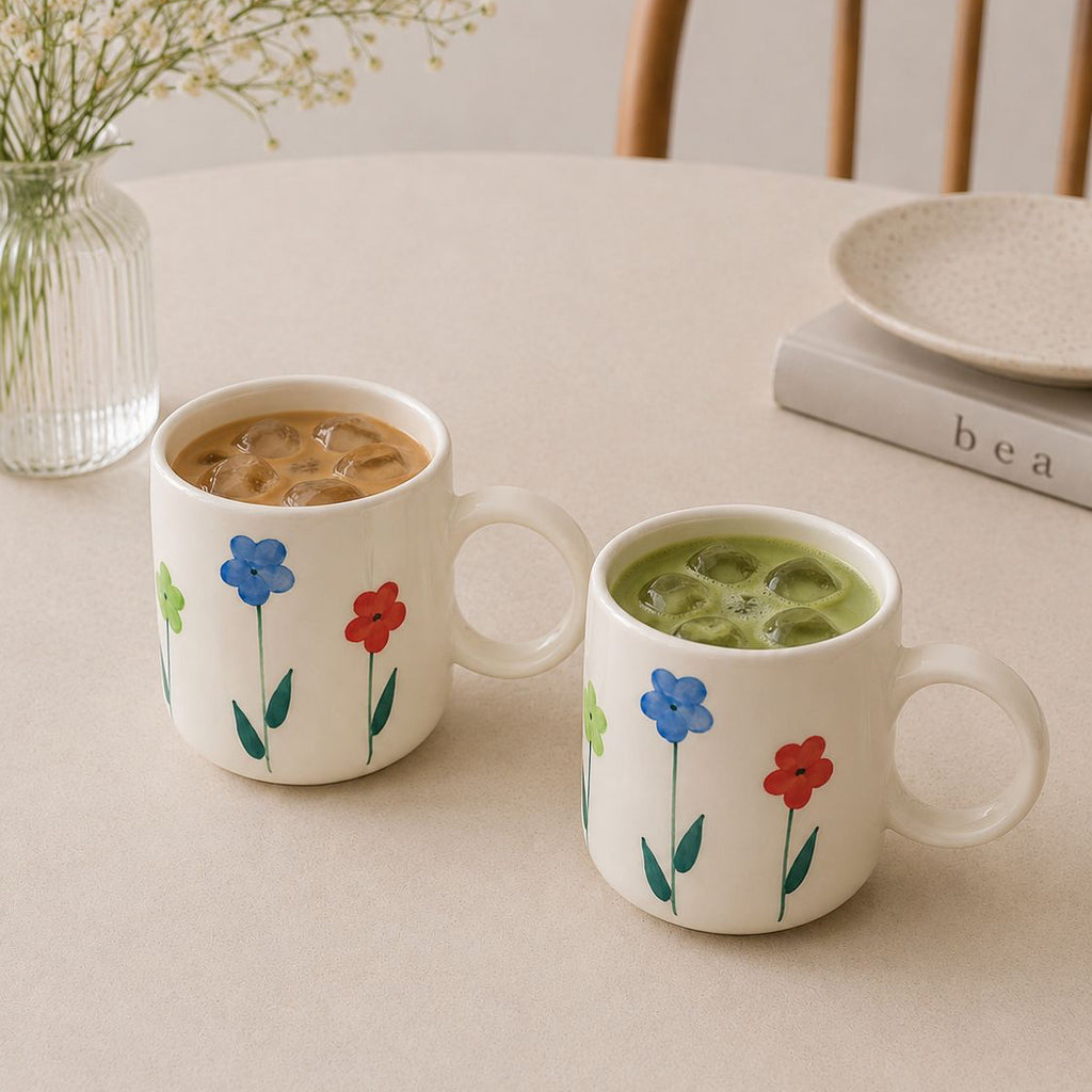 HANDPAINTED FLOWERS COFFEE CUPS (Set of 2) | Perfect gifting option