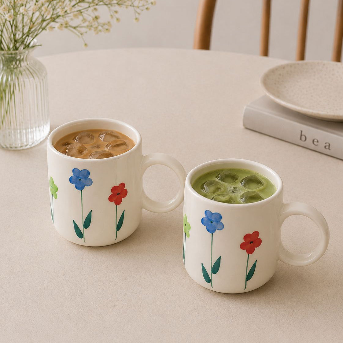 HANDPAINTED FLOWERS COFFEE CUPS (Set of 2) | Perfect gifting option