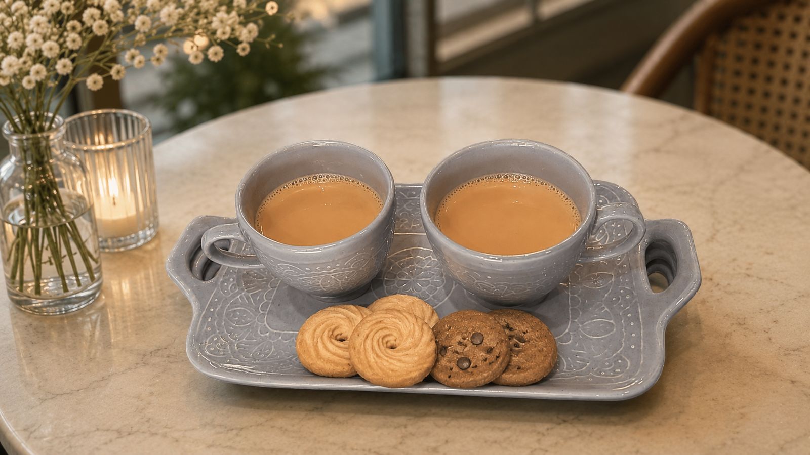 Dusty Blue Tea Affair( Set of 2 cup and 1 tray) | Pinterest Inspired Design