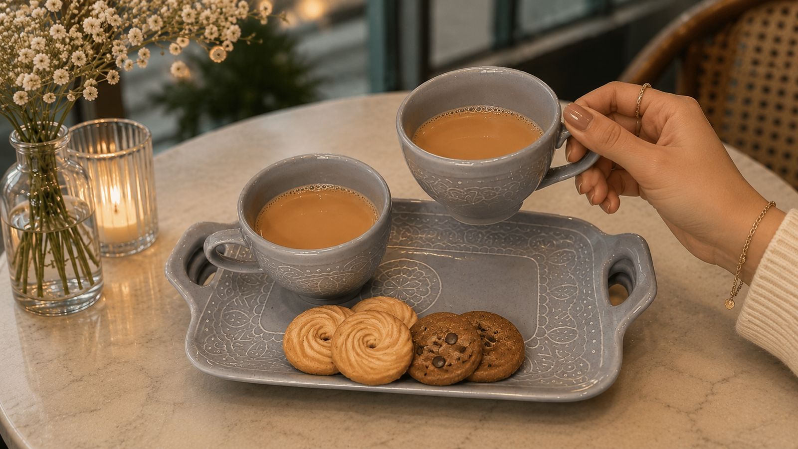 Dusty Blue Tea Affair( Set of 2 cup and 1 tray) | Pinterest Inspired Design